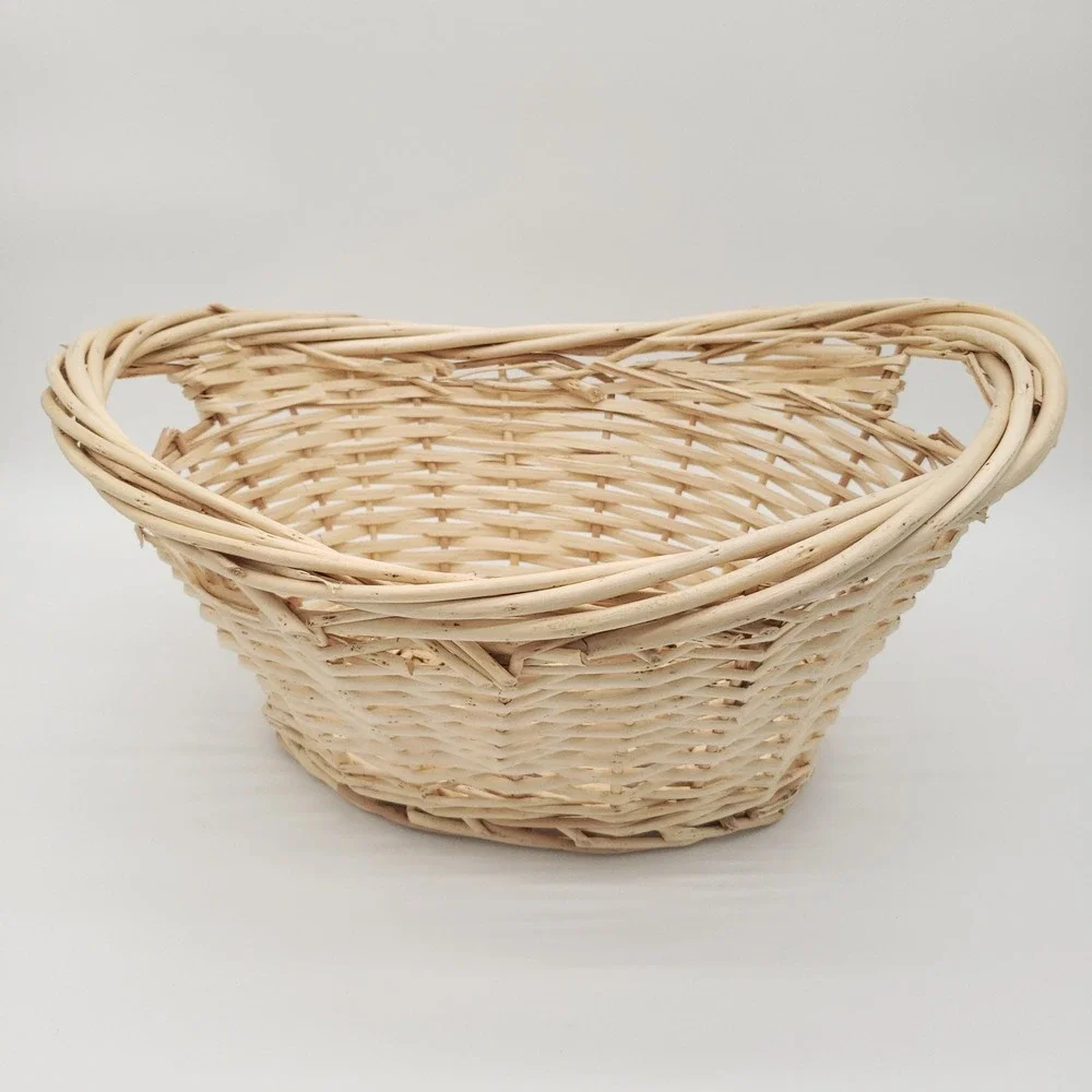Natural Woven Wicker Basket Rustic Boho Farmhouse Storage Oval Handled Decor
